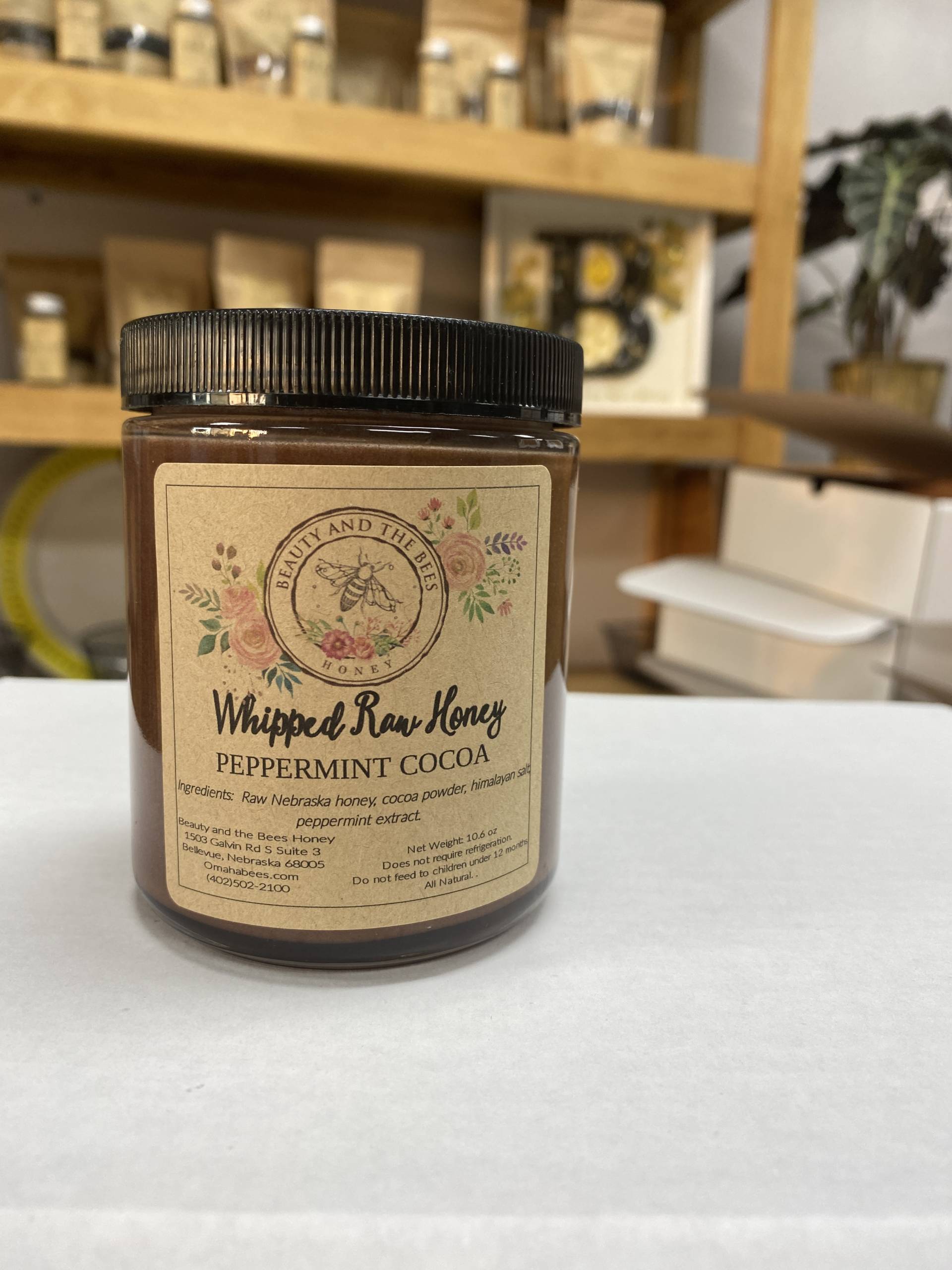 Peppermint Cocoa Whipped Raw Honey 1/2 Pint (8 oz) Beauty and the