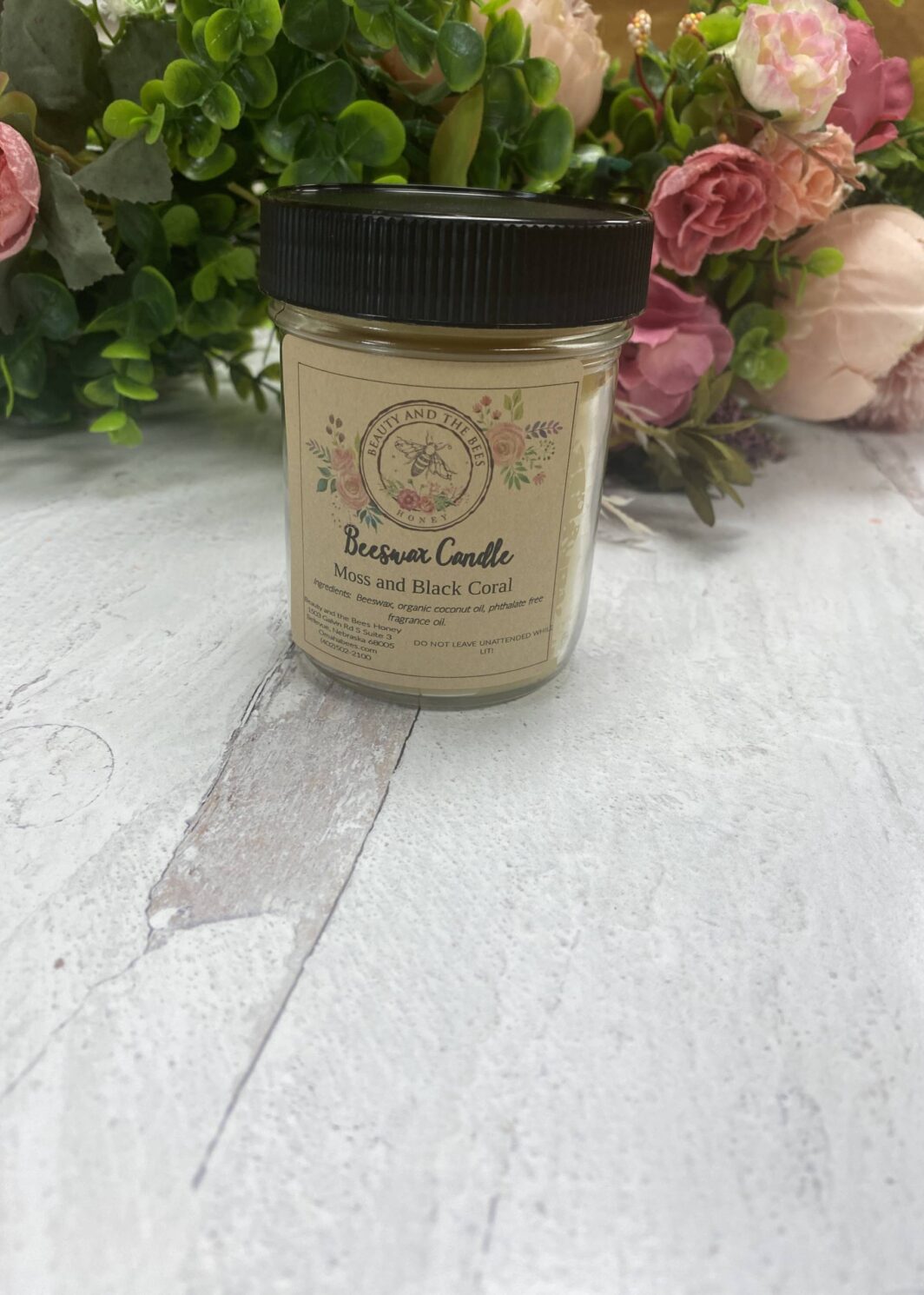 Moss and Black Coral Beeswax Candles - 1 Jar (8oz)